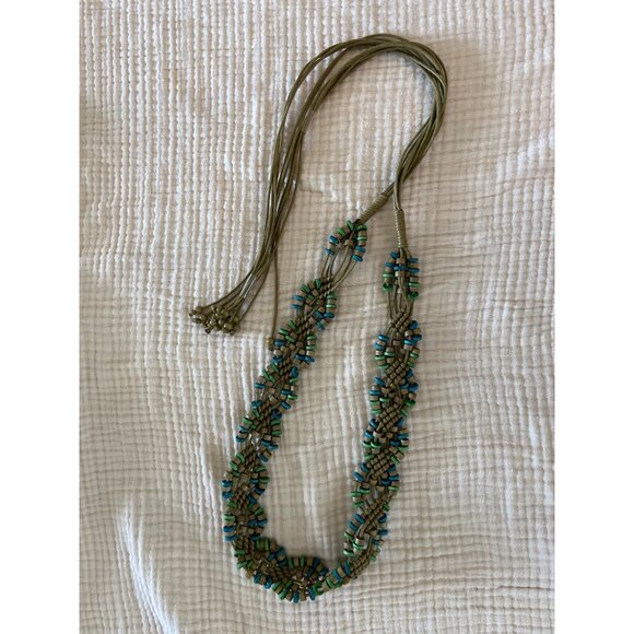 Vintage Wooden Beaded Macrame Corded Belt Brown Green‎ Western Boho Tie Waist - Picture 5 of 7